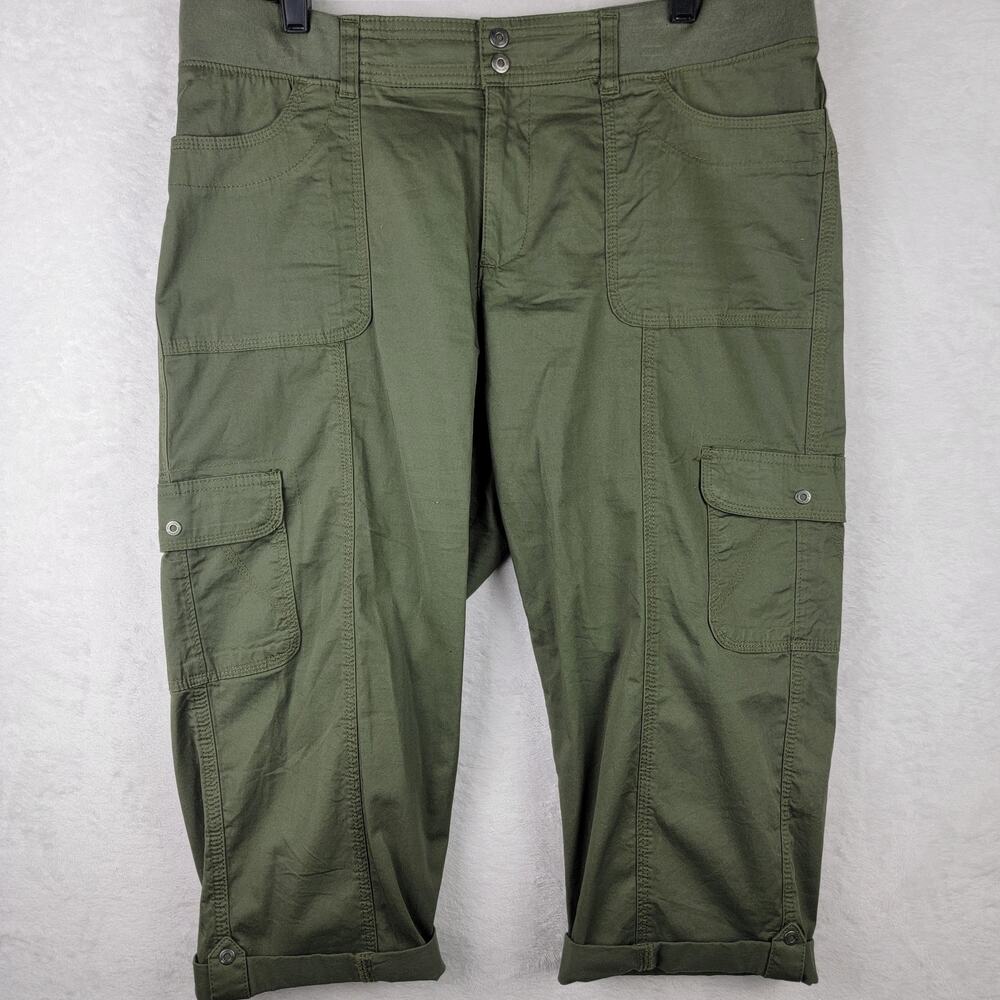 Sz 16 Cargo Capri Green Cuff Stretch Waist Band Vacation Casual Beach Cruise